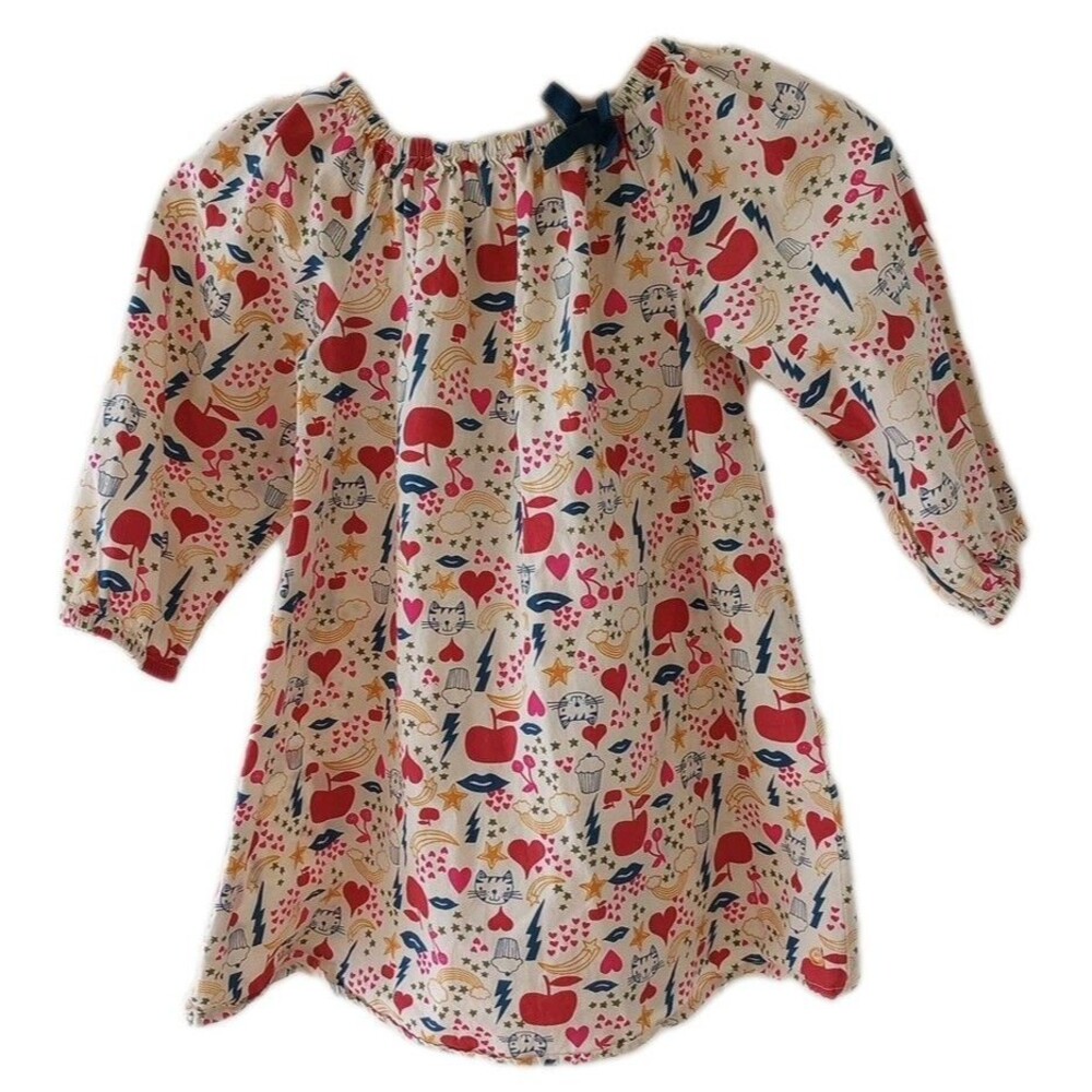 Happy by Pink Chicken Dress Girls Size 6Y Elastic Neckline Cats Apples Hearts